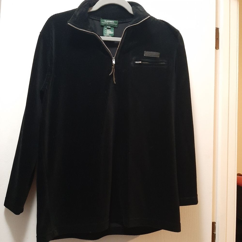 Ralph Lauren Black Half-Zip Velvety Black Sweater Cotton Blend Petite Medium
